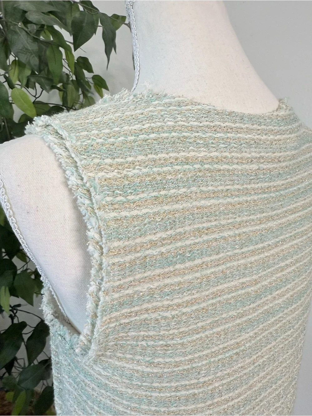 Zara Tweed Mini Dress Size Medium Mint Green White Gold - Picture 7 of 11